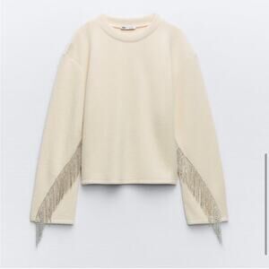 Zara RHINESTONE SOFT SWEATSHIRT Size Large